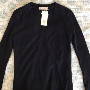 Tory Burch Suede Panel Knit Sweater